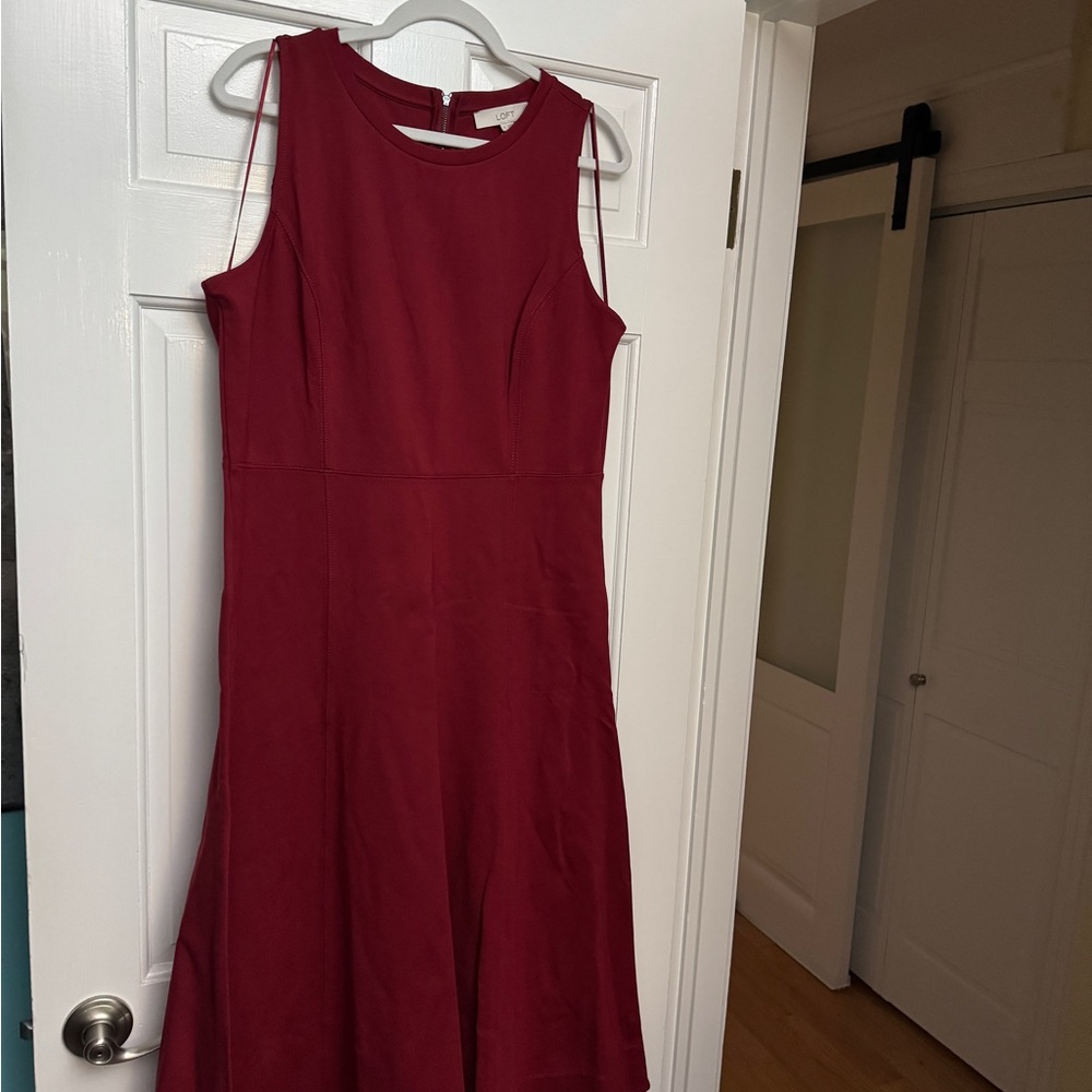 LOFT Red Sleeveless A-Line Midi Dress